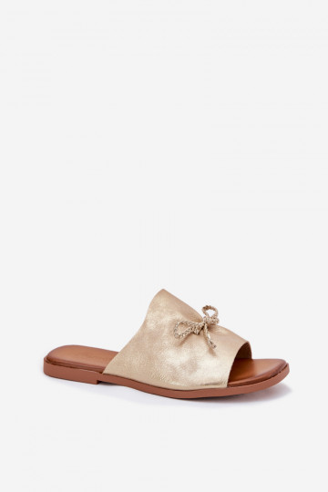 Moteriškos plokščiapadės basutės su dekoratyviniais raišteliais, auksinės spalvos, Norela 2