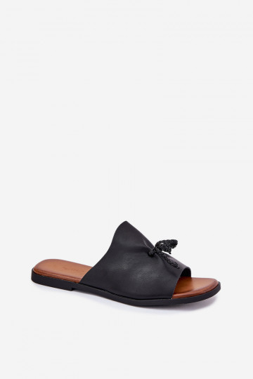 Moteriškos plokščios basutės su dekoratyviniu raišteliu juodos Norela 2