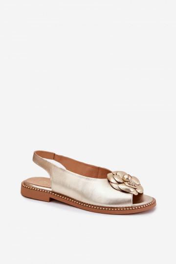 CheBello 4642 auksinės odinės plokščiapadžiai basutės su papuošimais 2