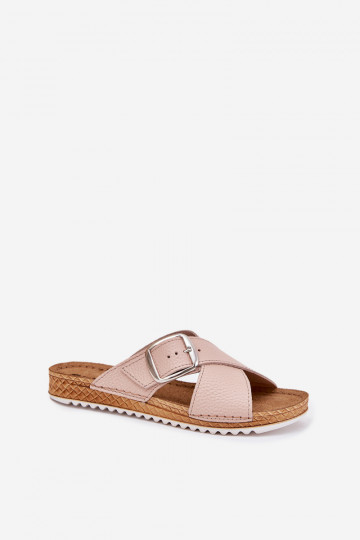 Moteriškos odinės šlepetės su sagtimi Inblu VO0004GU rožinės 2