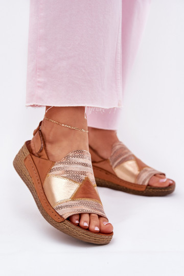 Maciejka L7067-29 rudos moteriškos odinės basutės su pleištu ir kasytėmis