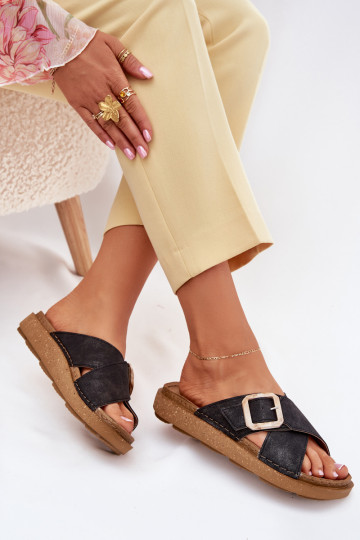 Moteriškos šlepetės su sagtimi Inblu ED000025 juodos