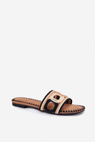 Nėrimo stiliaus moteriškos basutės plokščiapadžiai bateliai juodos spalvos Nirina 2