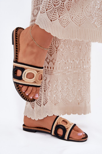 Nėrimo stiliaus moteriškos basutės plokščiapadžiai bateliai juodos spalvos Nirina