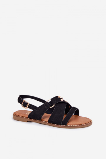 Zanira moteriškos plokščiapadės basutės su auksiniais kniedėmis juodos spalvos 2