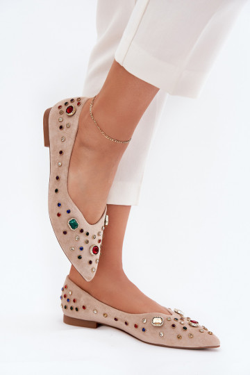 „Valena“ smėlio spalvos kristalais puoštos moteriškos balerinos