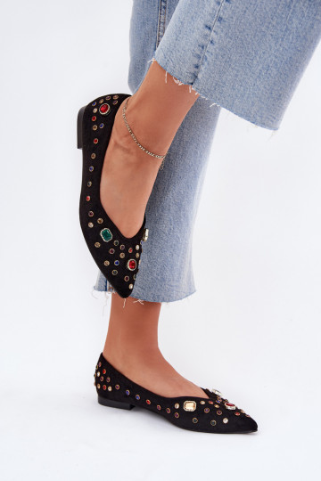 Valena juodos kristalais puoštos moteriškos balerinos