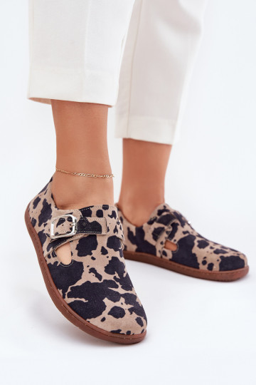 Zazoo N1261 moteriški zomšiniai basučiai su sagtimis, rudos-smėlinės spalvos