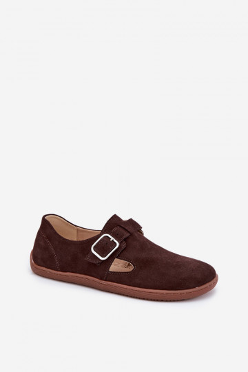 „Zazoo N1261“ šokolado spalvos moteriški zomšiniai basi bateliai su sagtimi 2