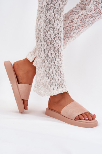 Jorina moteriškos platforminės šlepetės iš ekologiškos zomšos, purvinai rožinės spalvos