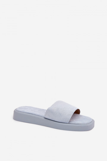 Jorina moteriškos platforminės šlepetės iš ekologiškos zomšos, šviesiai mėlynos 2