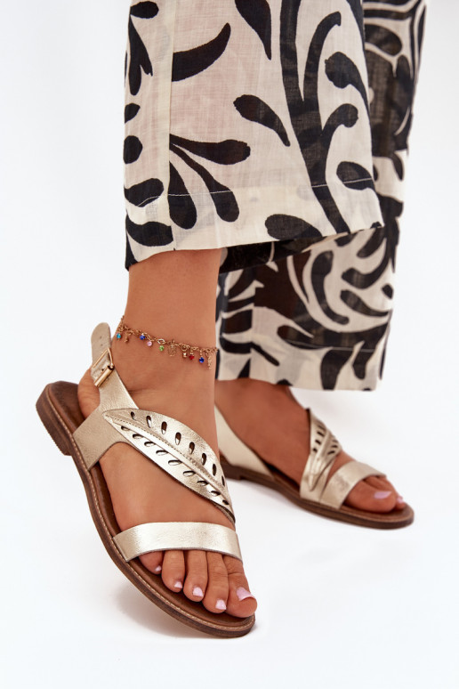 „Zazoo 3564“ auksinės moteriškos natūralios odos basutės be kulnų