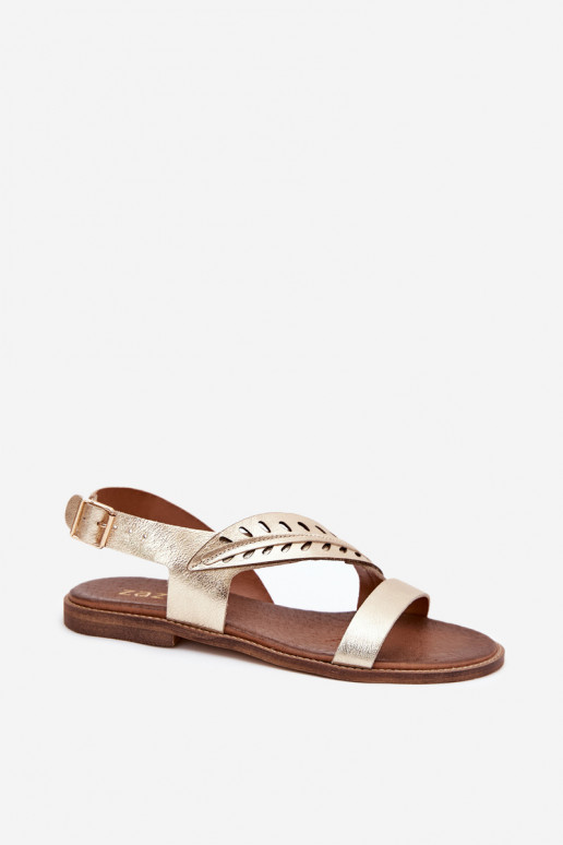 „Zazoo 3564“ auksinės moteriškos natūralios odos basutės be kulnų