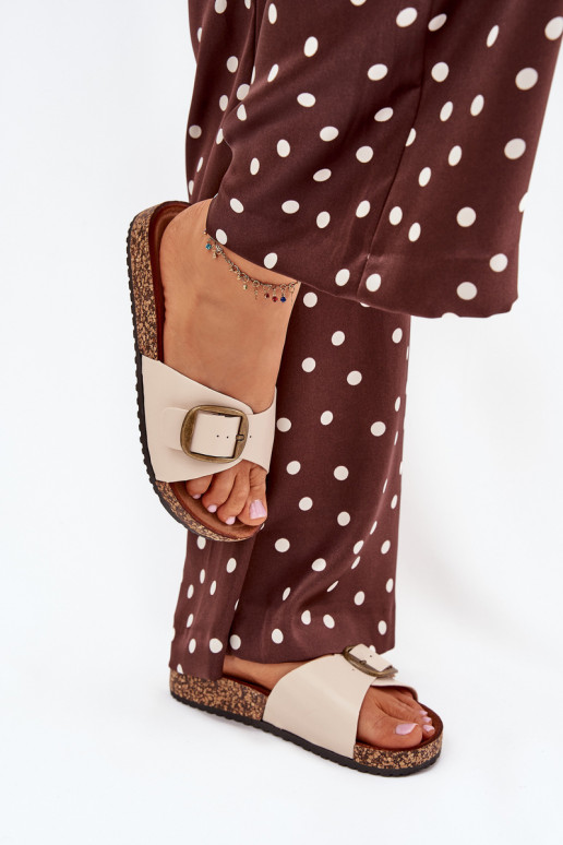 Moteriškos šlepetės su kamštine platforma ir sagtimi, smėlio spalvos Vianara