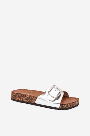 Moteriškos sidabrinės kamštinės platforminės šlepetės su sagtimi Vianara 2