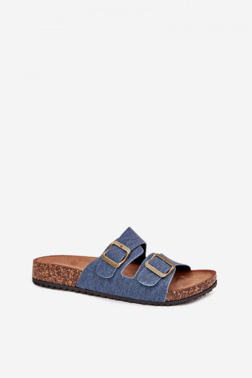 Moteriškos kamštinės platforminės šlepetės su sagtimis, tamsiai džinsinio audinio, Vesina 2