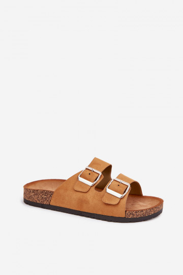 Moteriškos kamštinės platforminės šlepetės su sagtimis, camel spalvos Livara 2