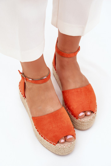 Selise oranžinės moteriškos platforminės espadrilės basutės su kasytėmis