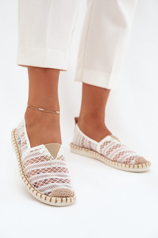 Moteriškos nėriniuotos espadrilės su tinkleliu, baltos spalvos Faylira