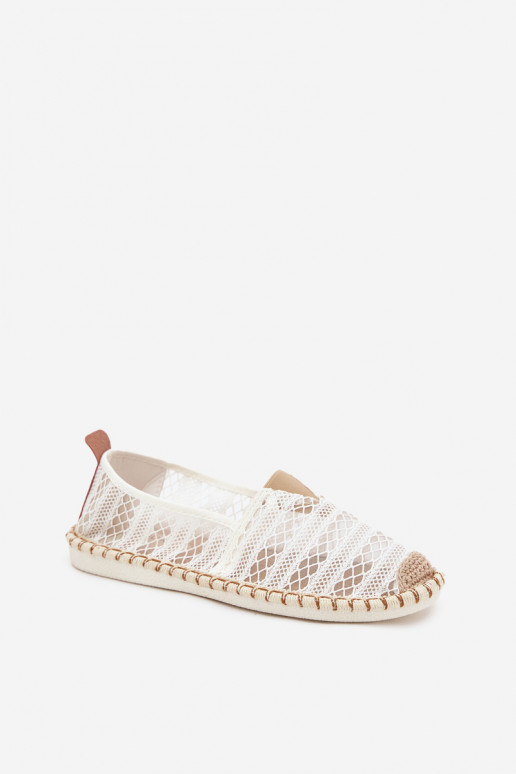 Moteriškos nėriniuotos espadrilės su tinkleliu, baltos spalvos Faylira