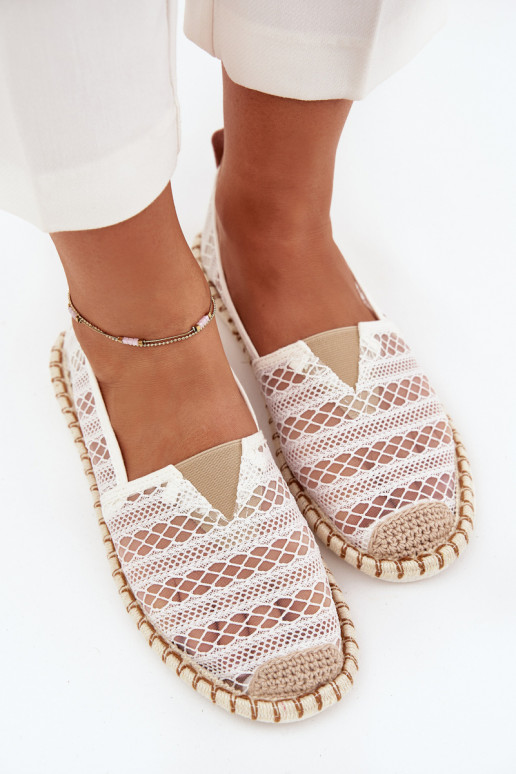 Moteriškos nėriniuotos espadrilės su tinkleliu, baltos spalvos Faylira