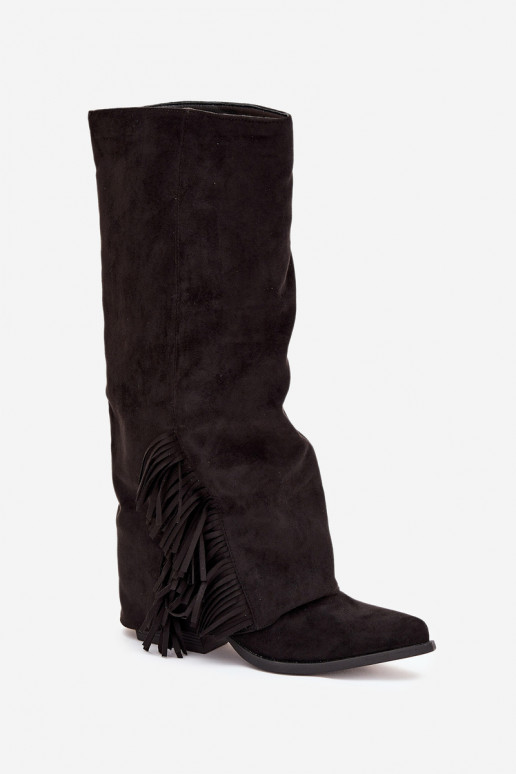 Moteriški užsegami kaubojiški aulinukai su kutais, juodi, Zalia