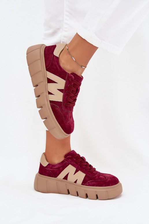 Vinceza 79561 bordo spalvos zomšos moteriški sportbačiai su platforma
