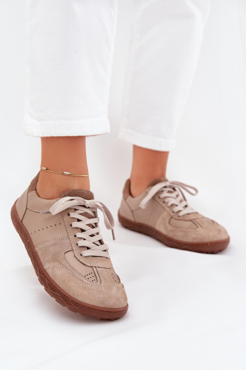 „Zazoo N1277S2“ smėlio spalvos odiniai moteriški basi sportbačiai