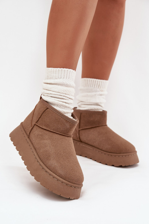 Chaki spalvos „Vesirae“ moteriški sniego batai su kailiu ir platforma