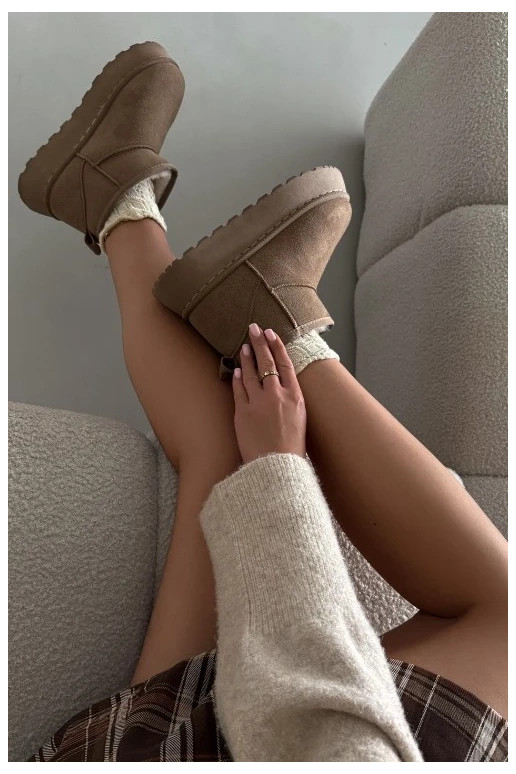 Chaki spalvos „Vesirae“ moteriški sniego batai su kailiu ir platforma