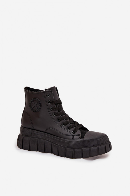 Šilti aukštakulniai moteriški sportbačiai su užtrauktuku ir platforma, juodi Sarira