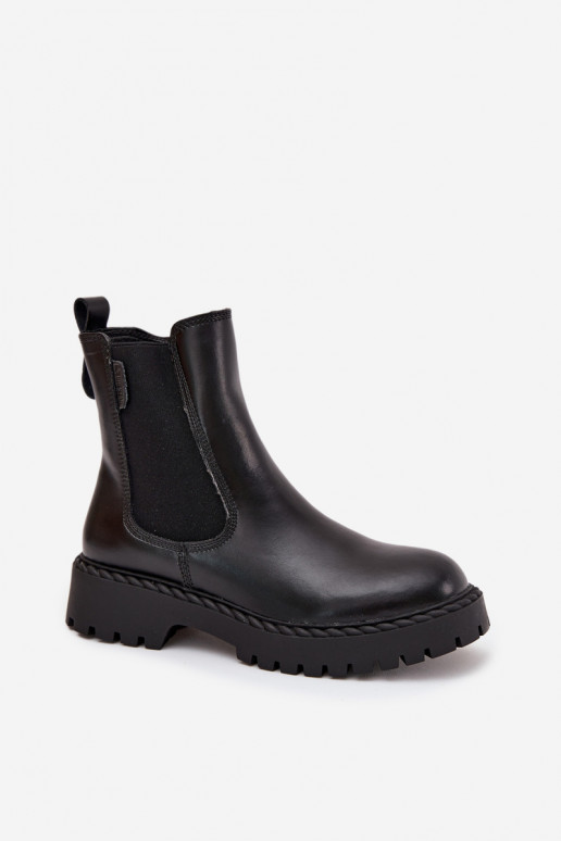 „Big Star OO274109“ juodi moteriški odiniai aulinukai su užtrauktuku „Chelsea“ stiliaus