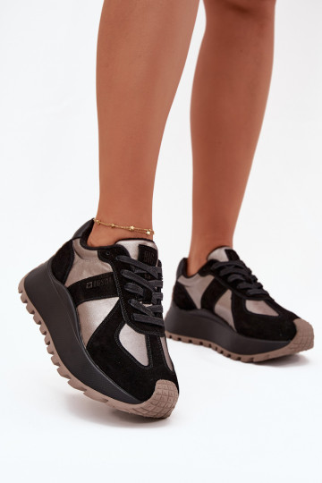 „Big Star OO274A217 HI-POLY SYSTEM“ moteriški zomšos bateliai su pašiltinimu ir platforma, juodi