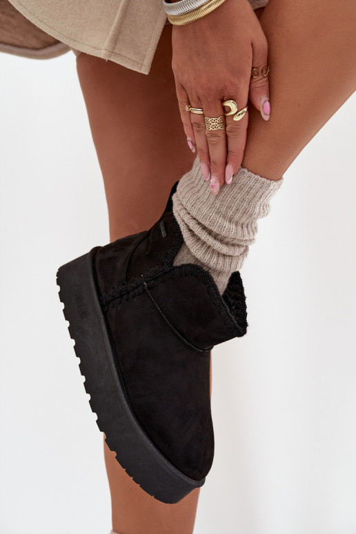 Moteriški platforminiai sniego batai su didelėmis žvaigždėmis siuvinėtomis siūlėmis SS274128 juodi