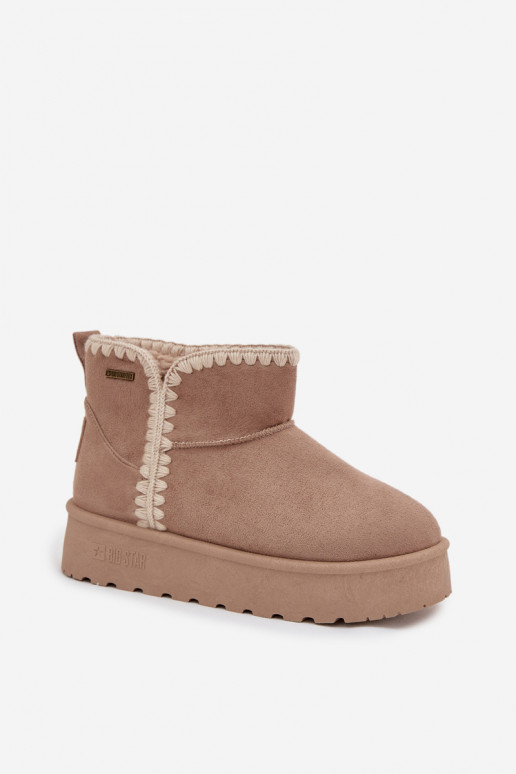 Moteriški sniego batai ant platformos su siūlėmis „Big Star SS274129“ smėlio spalvos