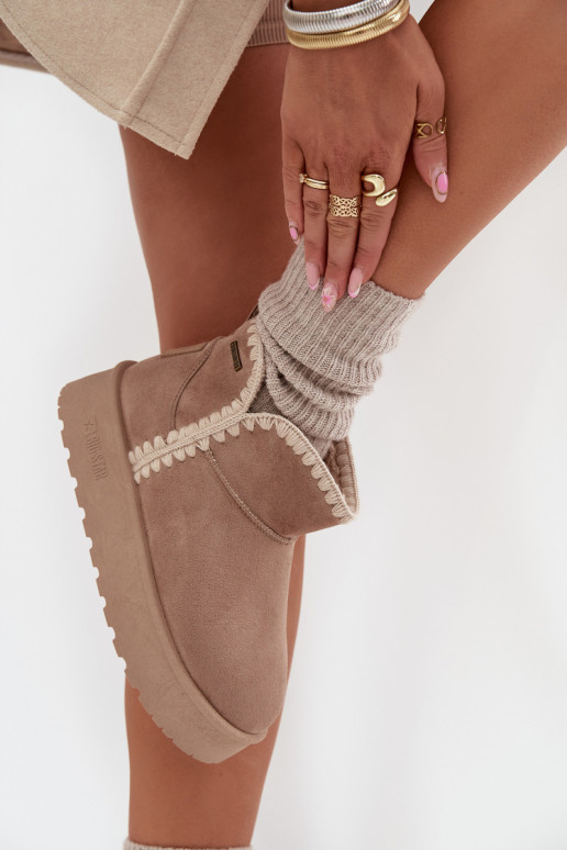 Moteriški sniego batai ant platformos su siūlėmis „Big Star SS274129“ smėlio spalvos