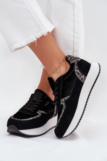 „Big Star OO274A312 HI-POLY SYSTEM“ moteriški zomšiniai sportbačiai su leopardo raštu, juodi