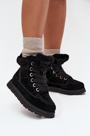 Moteriški zomšiniai sniego batai su platforma ir kailiu „Big Star SS274369“ juodi