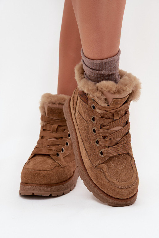 Moteriški zomšiniai sniego batai su platforma ir kailiu Big Star SS274370 Camel spalvos
