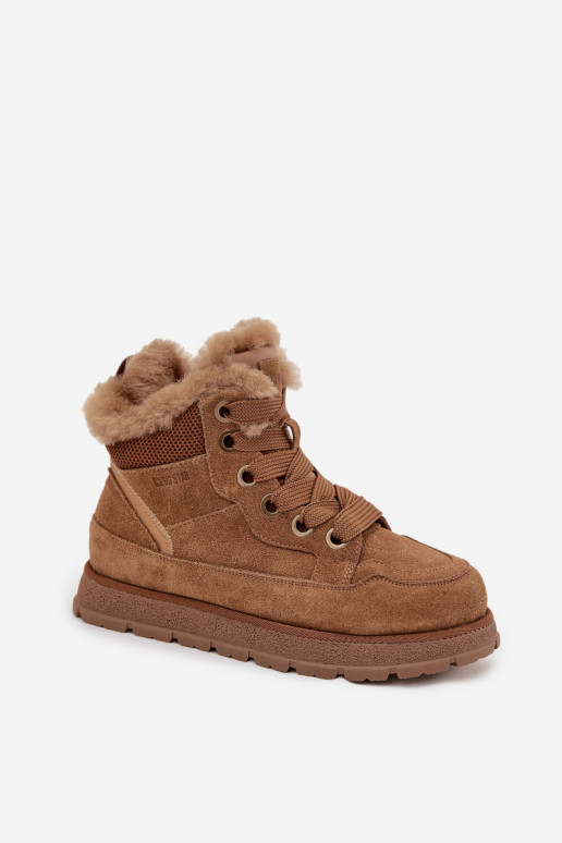 Moteriški zomšiniai sniego batai su platforma ir kailiu Big Star SS274370 Camel spalvos