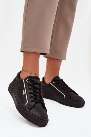 Moteriški „Big Star SS274025“ eko odos sportbačiai, juodi ir auksiniai