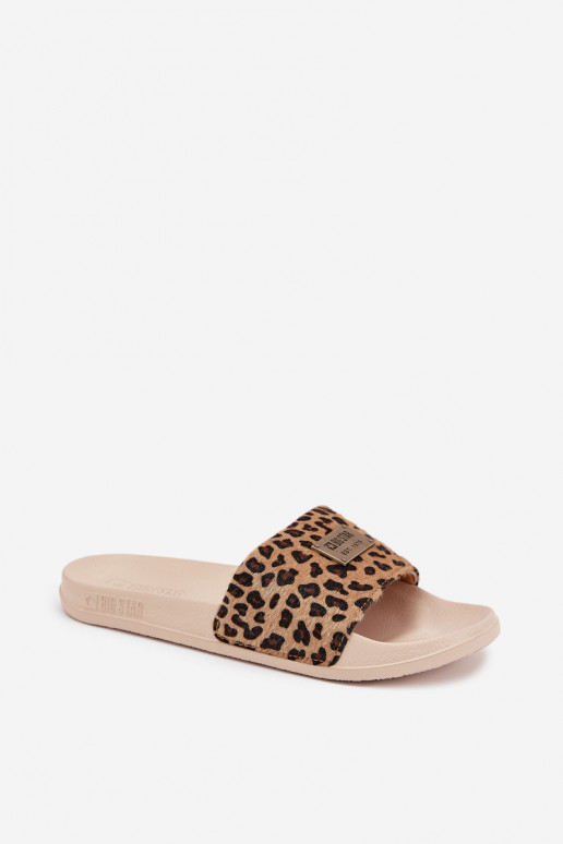 Moteriškos šlepetės su putplasčio padu ir kailiu Big Star SS274715 leopardo smėlio spalvos