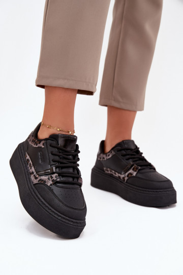 Moteriški „Big Star SS274358“ leopardo rašto juodi sportbačiai su platforma