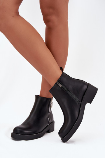 Vionna juodi šiltinti žemakulniai moteriški aulinukai iki kulkšnių su cirkoniais