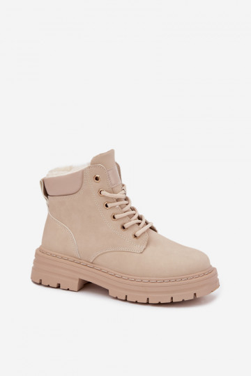 Moteriški šviesiai smėlio spalvos „Tharika“ aulinukai su kailiu ir užtrauktuku 2