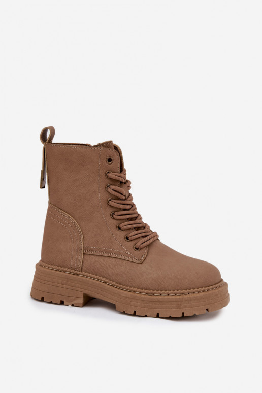 Moteriški tamsiai smėlio spalvos „Tirina“ darbiniai aulinukai iki kulkšnių su užtrauktuku