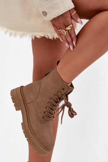 Moteriški tamsiai smėlio spalvos „Tirina“ darbiniai aulinukai iki kulkšnių su užtrauktuku