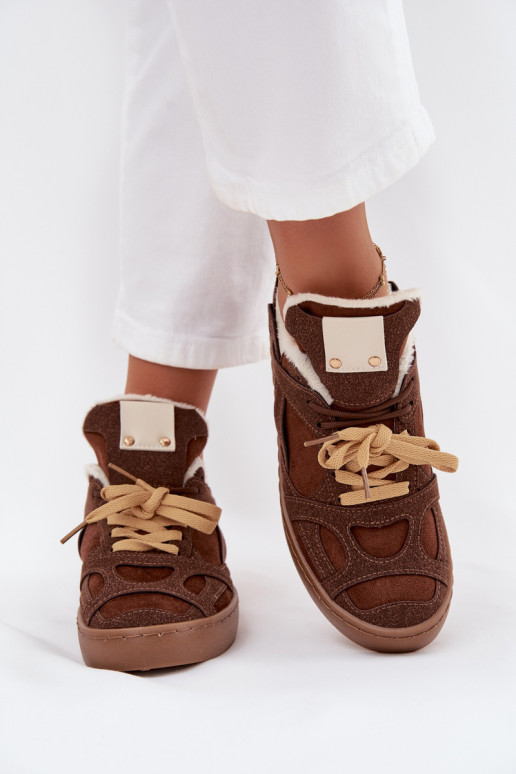 Moteriški sportbačiai su kailiu ir platforma rudos spalvos „Solvia“
