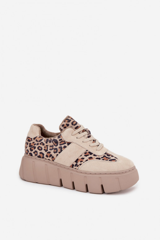 Zomšiniai moteriški sportbačiai su masyvia platforma Vinceza 66841 Leopard Beige