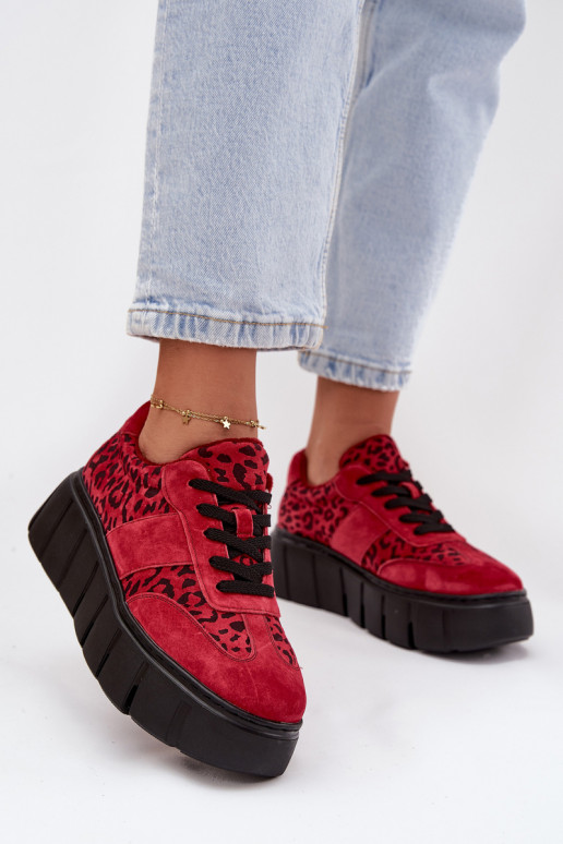 Zomšiniai moteriški sportbačiai su masyvia platforma „Vinceza 66841 Leopard Red“